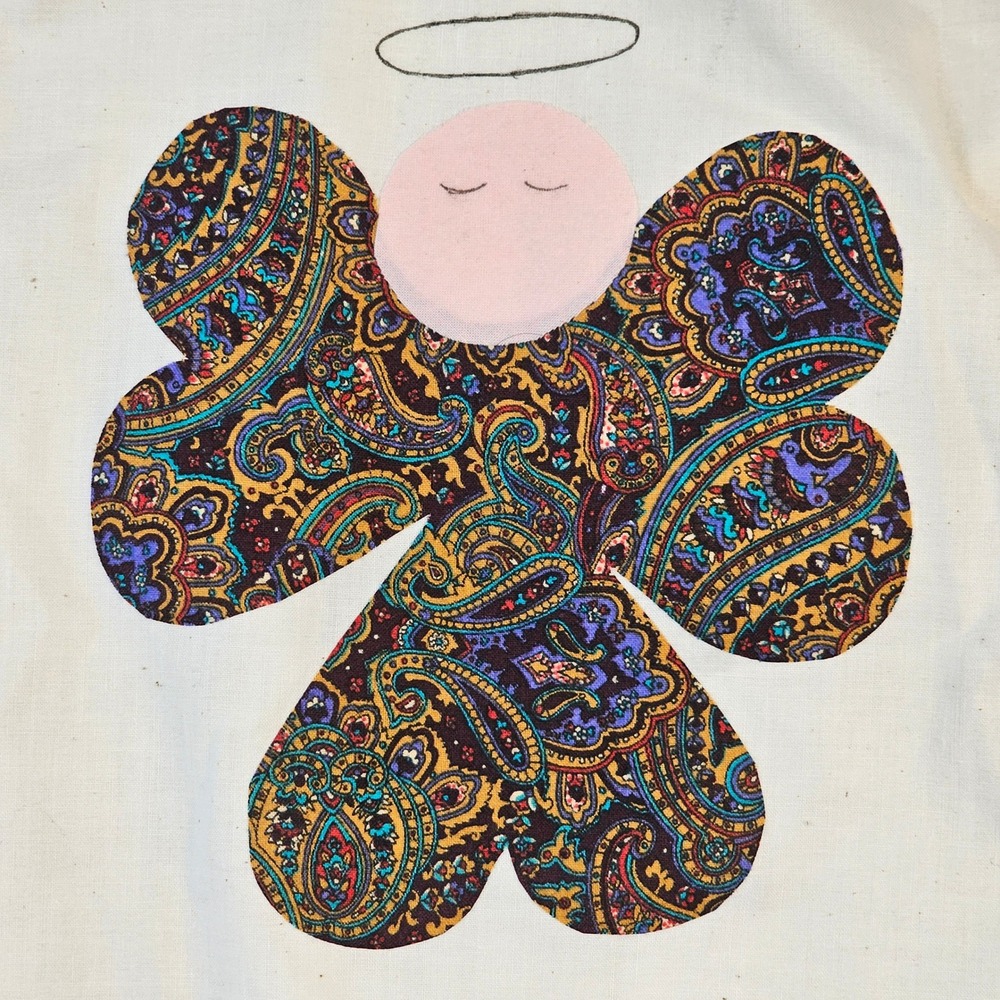 Handmade Canvas Garment Bag Paisley Angel Applique Cream Red Zipper 30x20